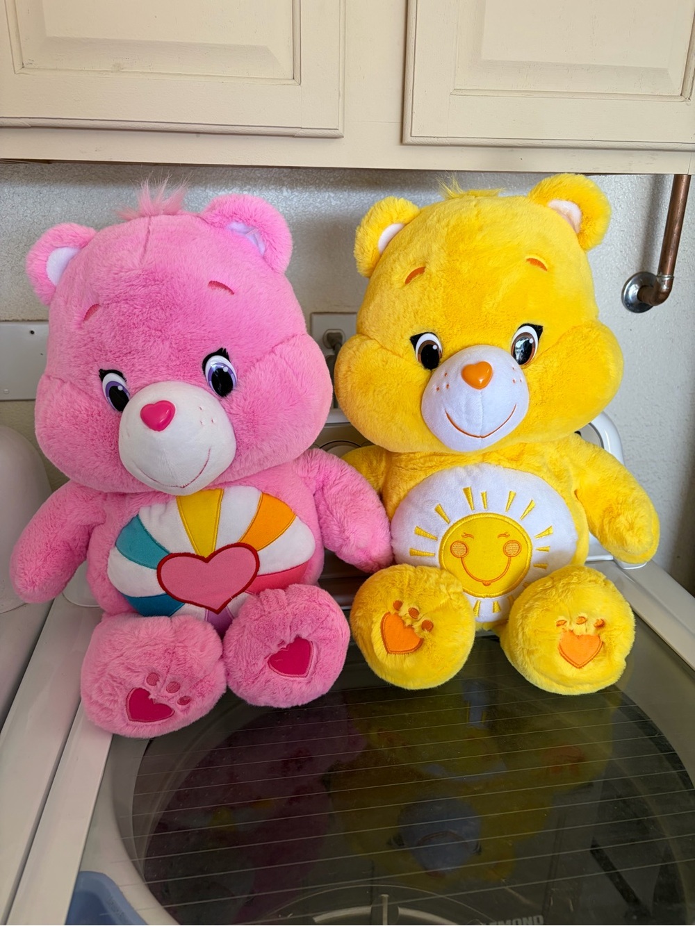 Plush Pink and Yellow Kids Toy Care Bears - Heart & Sun Design and moon 3 Bears